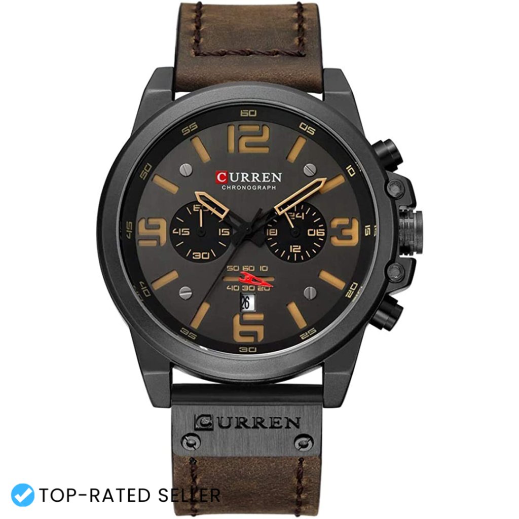 Classic Chronograph Analog Quartz Watch Leather Strap Business Dress Waterproof